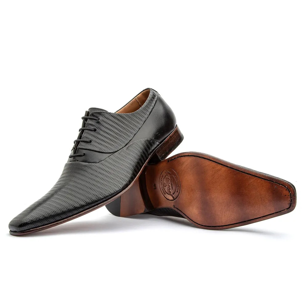 Sapato Vittorio Social Oxford com Textura Preto - 328